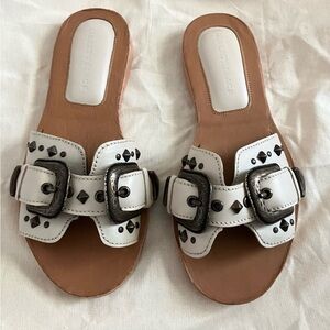 LIBERTY Black  white  Studded Sandals cowboy white leather 7.5 new